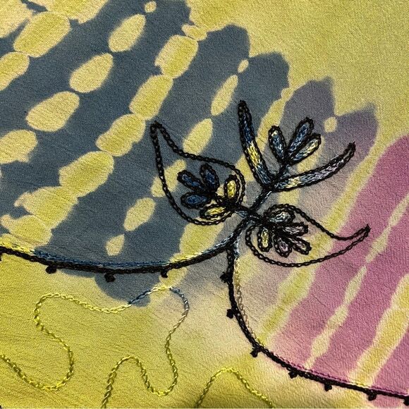 Embroidered scoop neck sleeveless tie dye knee length a-line swing dress - Picture 7 of 14